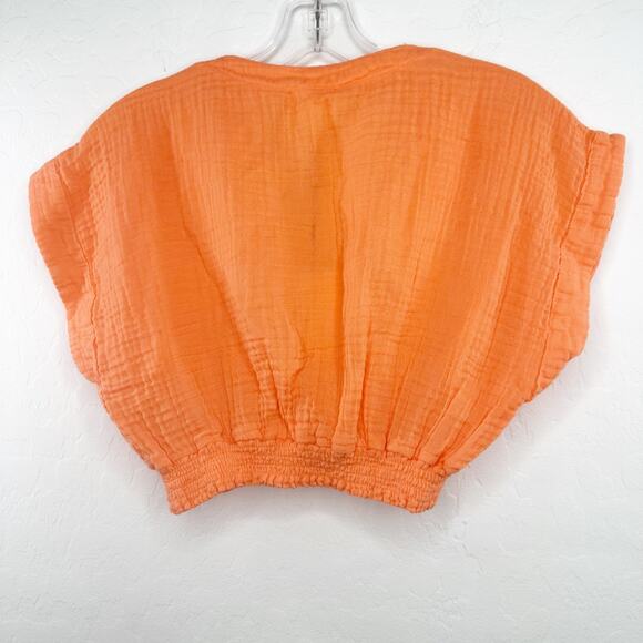 Felicite Vacay Gauze Cotton Smocked Waisted Crop Top Mamey Tangerine Orange Med - Picture 3 of 7